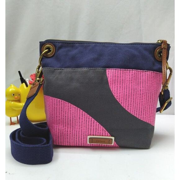 Fossil Keely Multicolor Coated Canvas Pink Dot Zipper Crossbody Bag - $128 - Picture 2 of 13